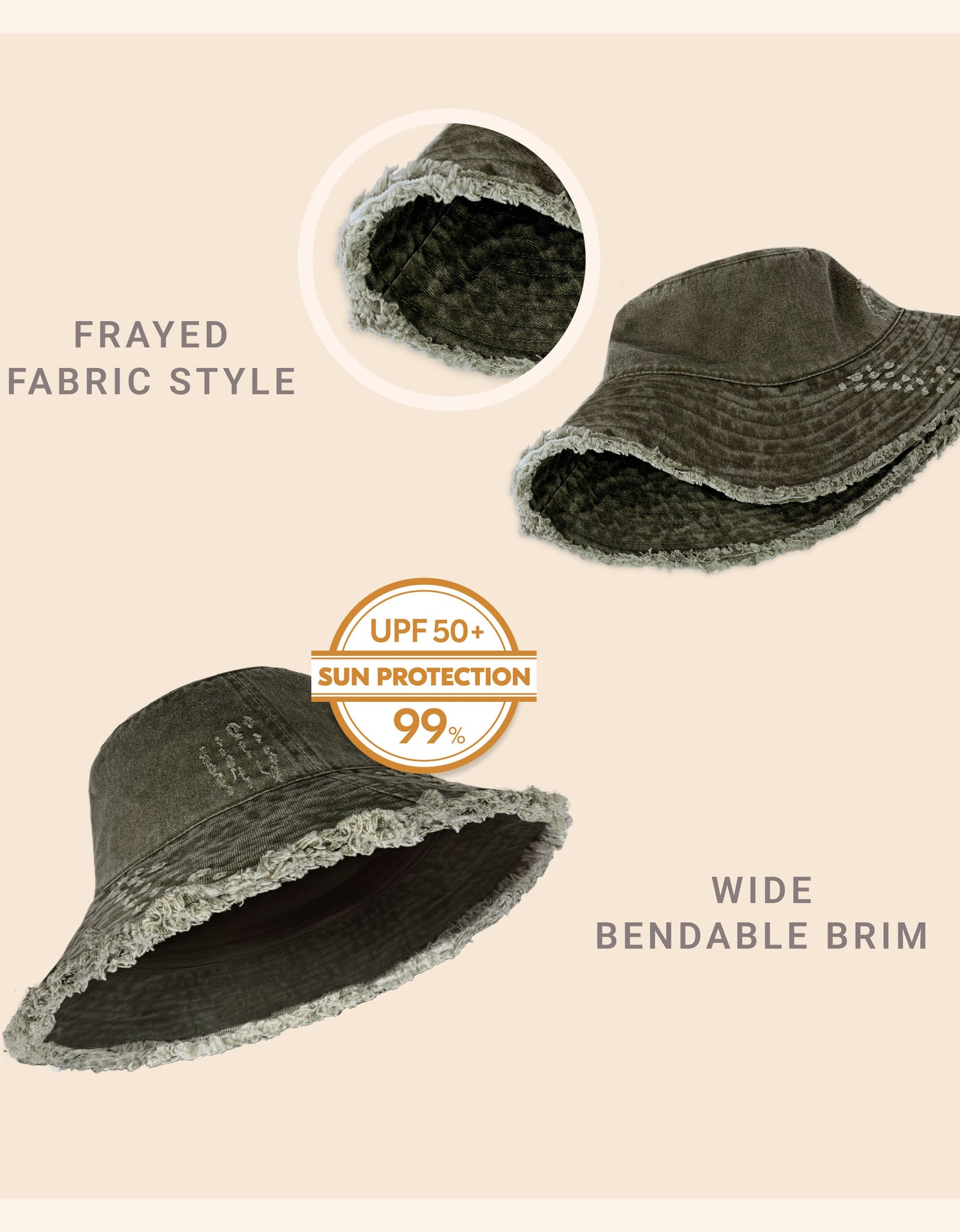 Wide Brim Frayed Bucket Hat