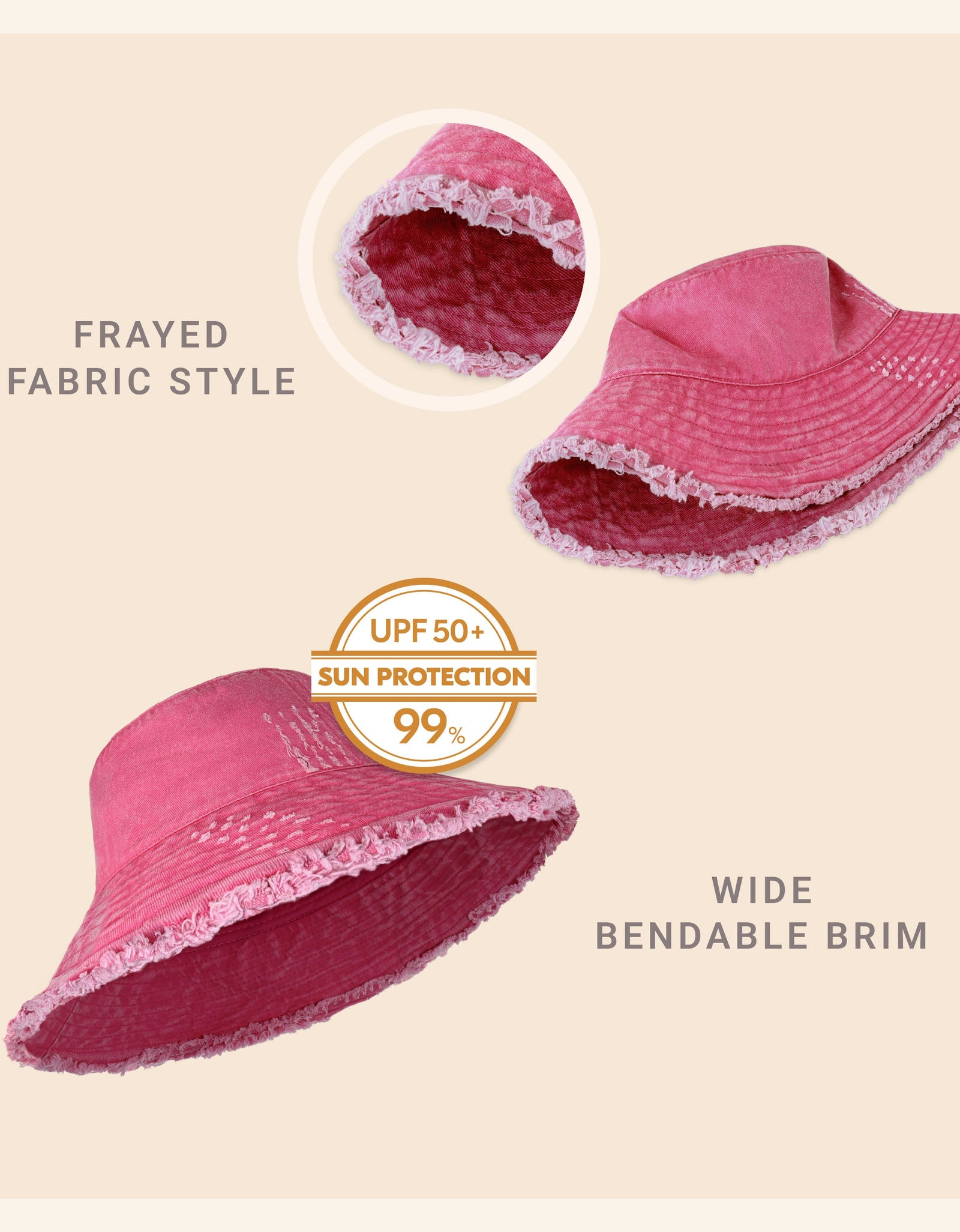 Wide Brim Frayed Bucket Hat