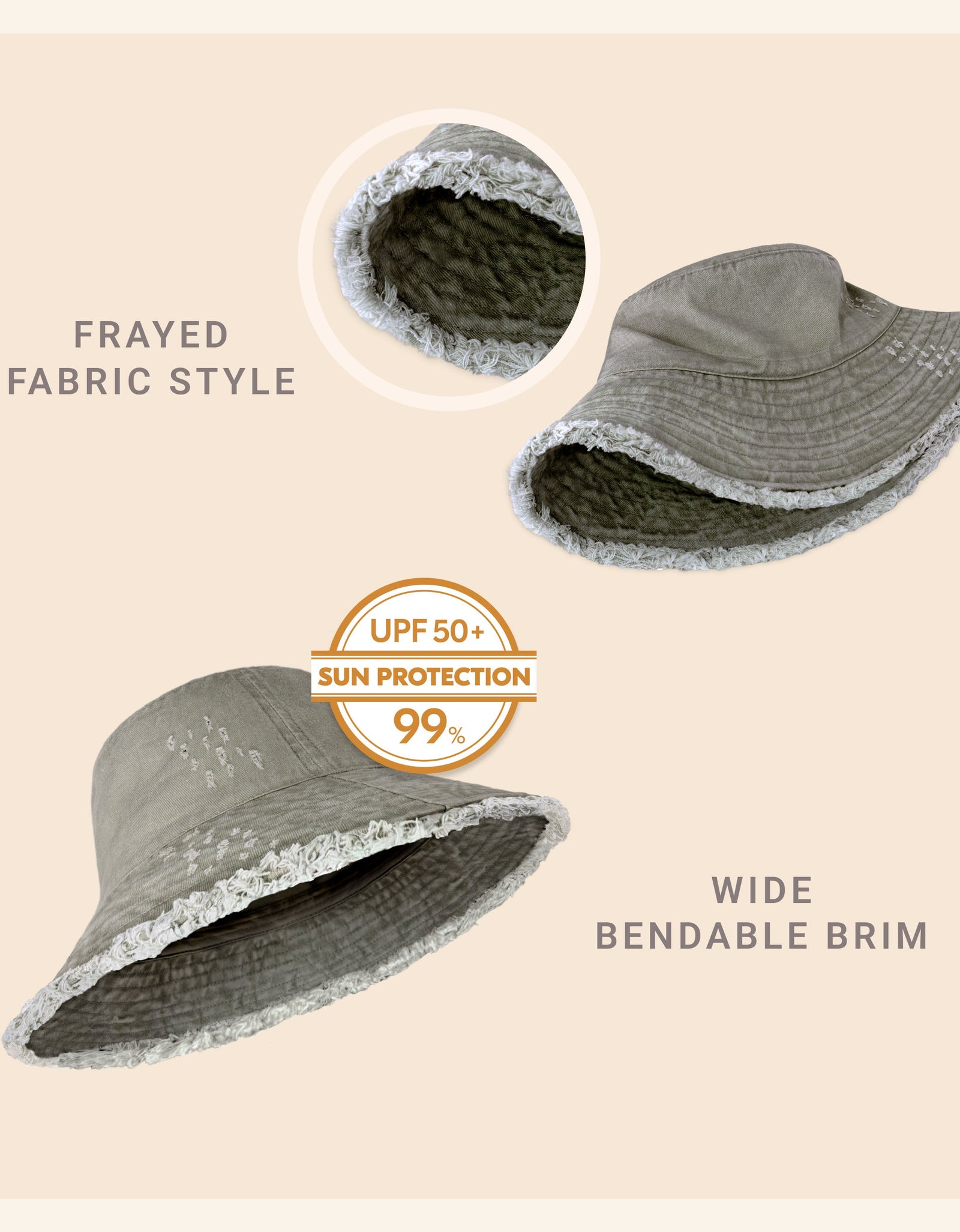 Wide Brim Frayed Bucket Hat