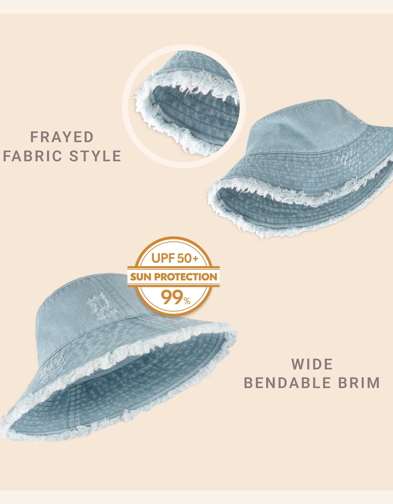 Wide Brim Frayed Bucket Hat