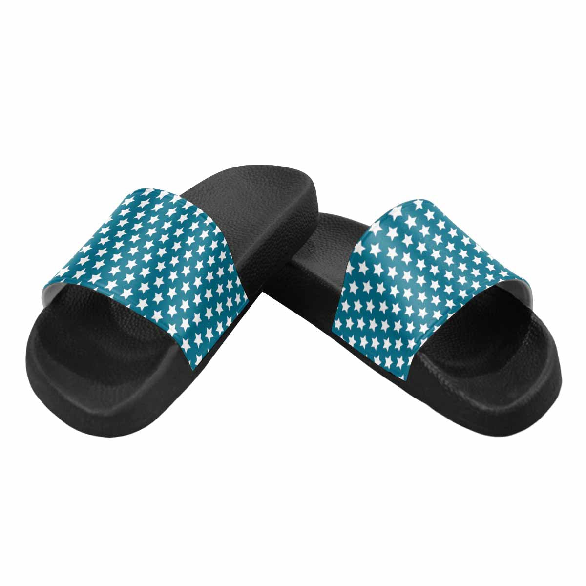 Mens Slide Sandals, Aqua Blue and White Stars