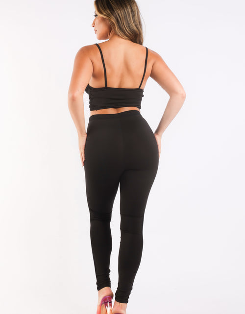 Load image into Gallery viewer, Mesh Contrast Sets Casual Sports Strappy Sleeve Top &amp; Leggings BLACK
