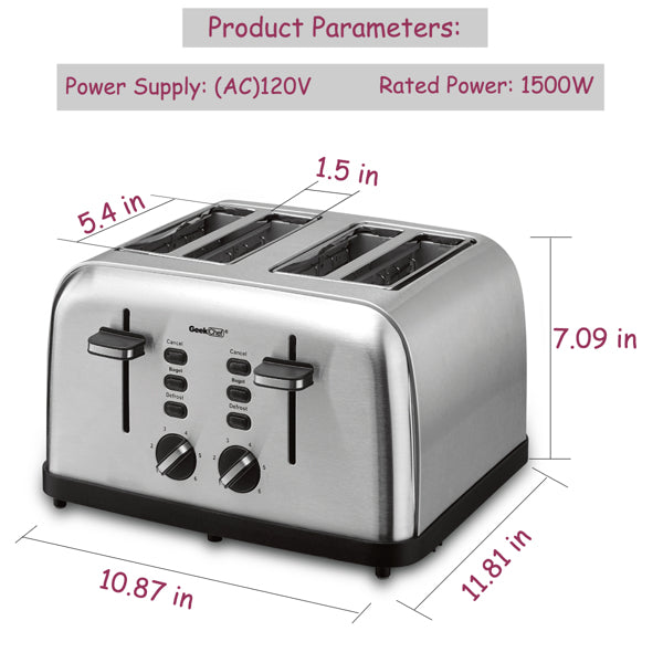 Mini Toaster Stainless Steel Extra-Wide Slot with Multifunction