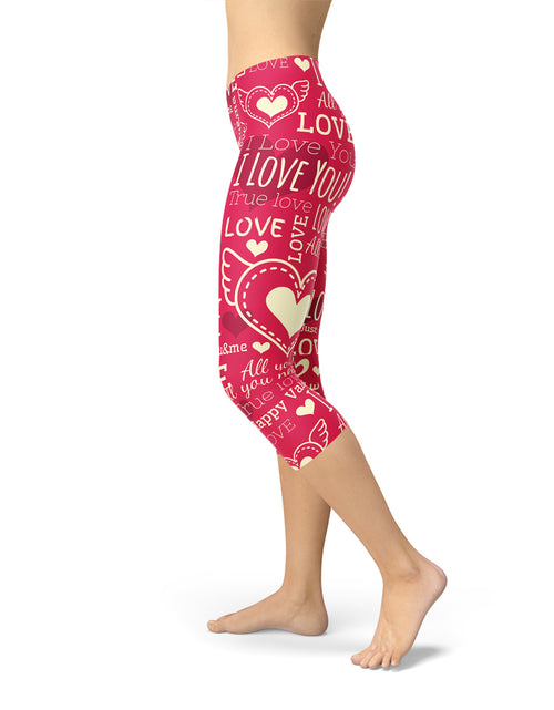 Load image into Gallery viewer, Love Hearts Red Capri Leggings
