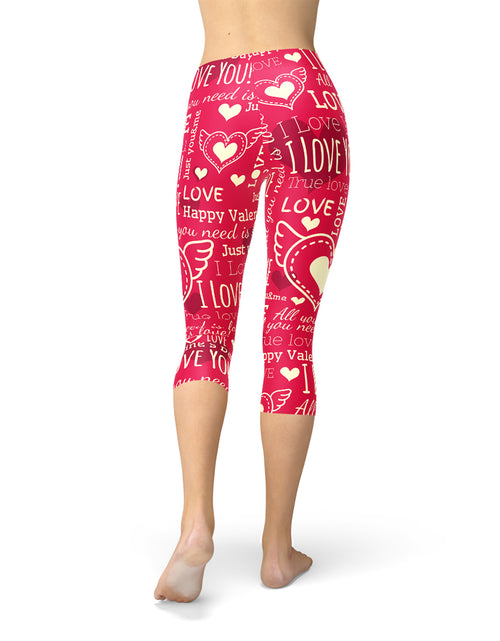 Load image into Gallery viewer, Love Hearts Red Capri Leggings
