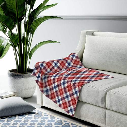 Load image into Gallery viewer, Red and Blue Plaid Plush Blanket Throw
