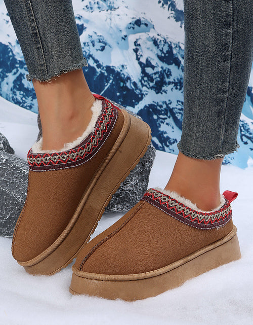 Load image into Gallery viewer, Chestnut Suede Contrast Print Plush Lined Snow Boots
