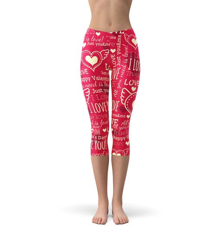Love Hearts Red Capri Leggings