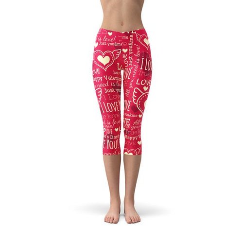 Load image into Gallery viewer, Love Hearts Red Capri Leggings
