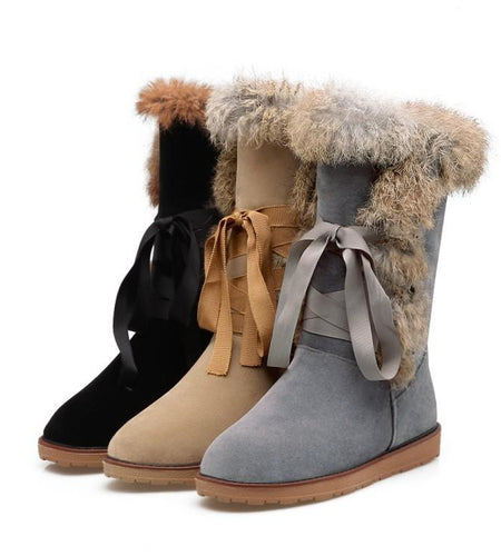 Women nubuck snow boots big size snow shoes lace up cotton booties