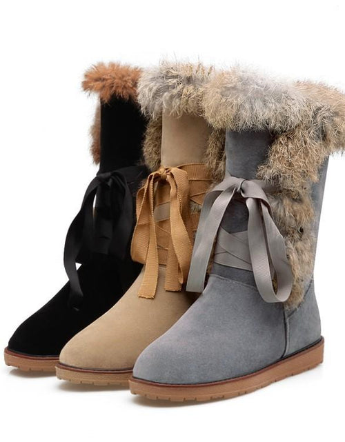 Load image into Gallery viewer, Women nubuck snow boots big size snow shoes lace up cotton booties
